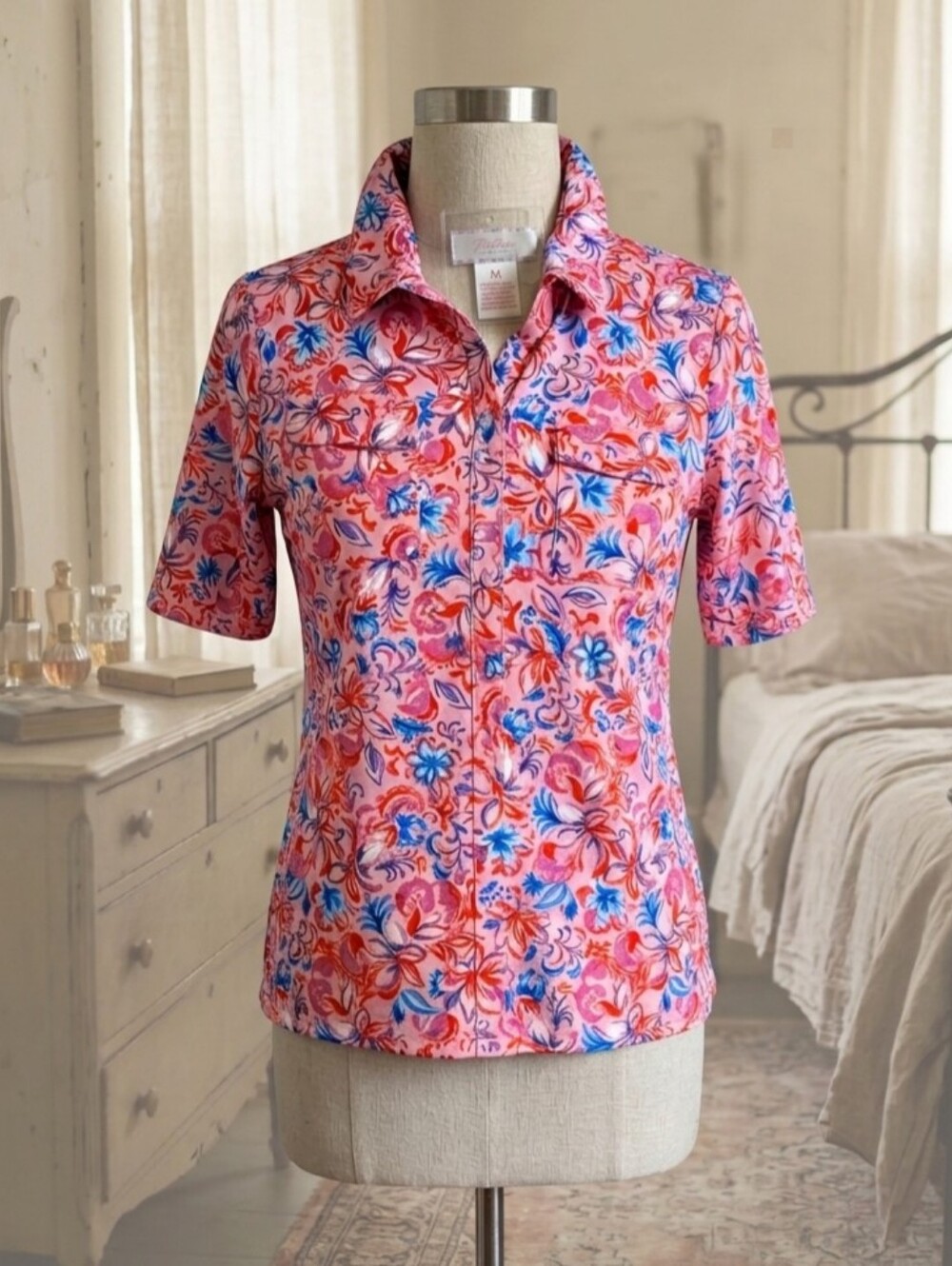 Women's Stella Parker Floral Print Short Sleeve Shirt - Size M